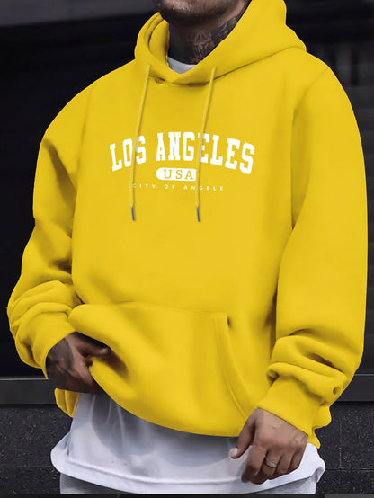 Los Angeles Usa Print Men_s Long Sleeve Drawstring Print Hoodies Tshirt COTTON For Men Casual Autumn Winter