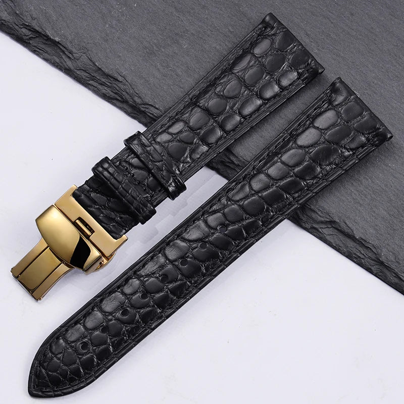 High quality Two-sided Crocodile Skin leather watch strap Butterfly clasp 19mm 20mm 21mm 22mm men metal Watchband soft bracelet