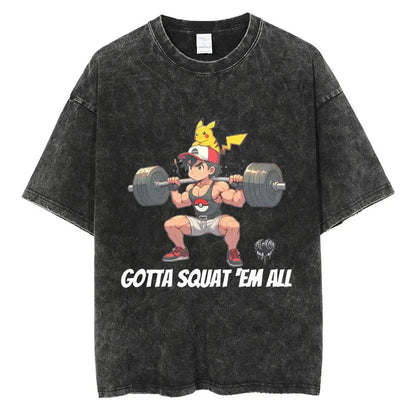Washed T-shirt Gym Exercise FitnessMen's and Women's Pure Cotton Short-sleeved Casual Clothing