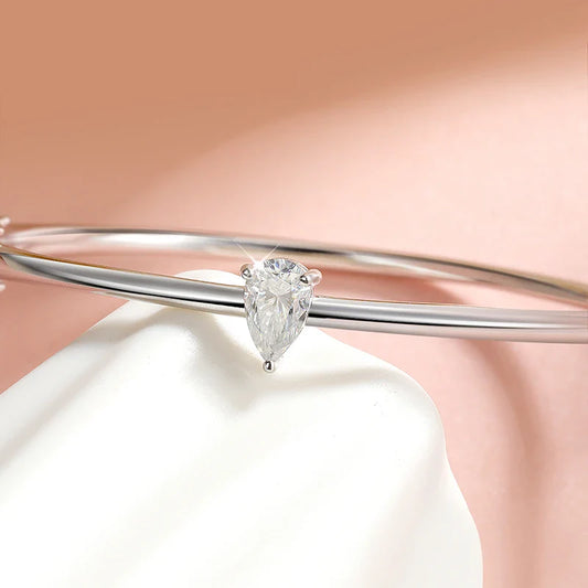 1CT Pear Cut Certified Moissanite Bangles for Women 100% S925 Solid Silver Lab Diamond Bracelets Birthday Gift Jewelry