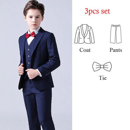 1-14 Years Children Boy Wedding Suit Black Nave Blue Elegant Suits For Children Boys Suits Outfits Set Teenager Kids Suits