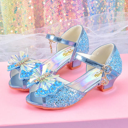 Women's girls' fashionable crystal bow high heels, student princess shoes