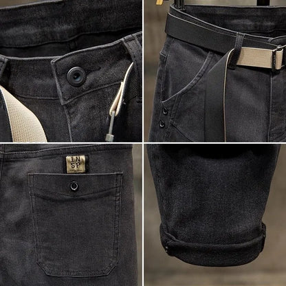2024 Spring and Autumn New Fashion Solid Color Black Stretch Shorts Men's Casual Slim Comfortable Breathable High-Quality Jeans