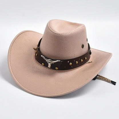 New Artificial Suede Western Cowboy Hats Vintage Big-edge Gentleman Cowgirl Jazz Hat Holidays Party Cosplay Hat