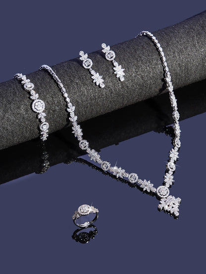 Luxury Cubic Zirconia Necklace Bracelet Earrings And Ring 4pcs Dubai Full Jewelry Set For Women