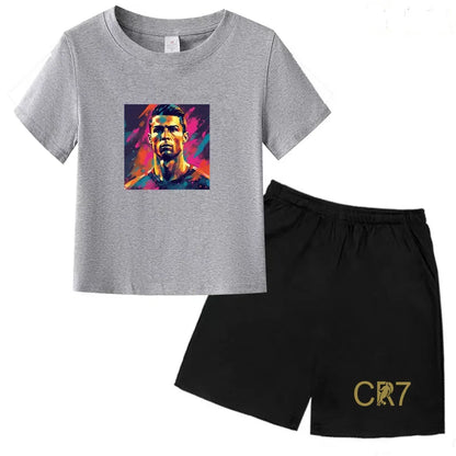 Summer Kids Ball Wear Creative Pattern Football Set T-shirt + Shorts Boys Girls 3-13 Years Old Sports Quick Drying T-shirt Set