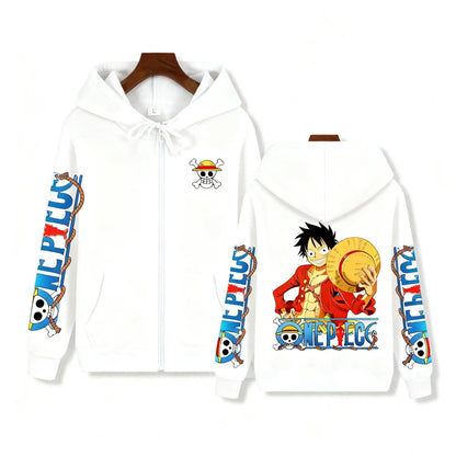 Anime Zip Up Pullover Hoodie Men Women One Piece Luffy Casual Streetwear Y2k Autumn Winter Graphic Print Long Sleeve Jacket Tops