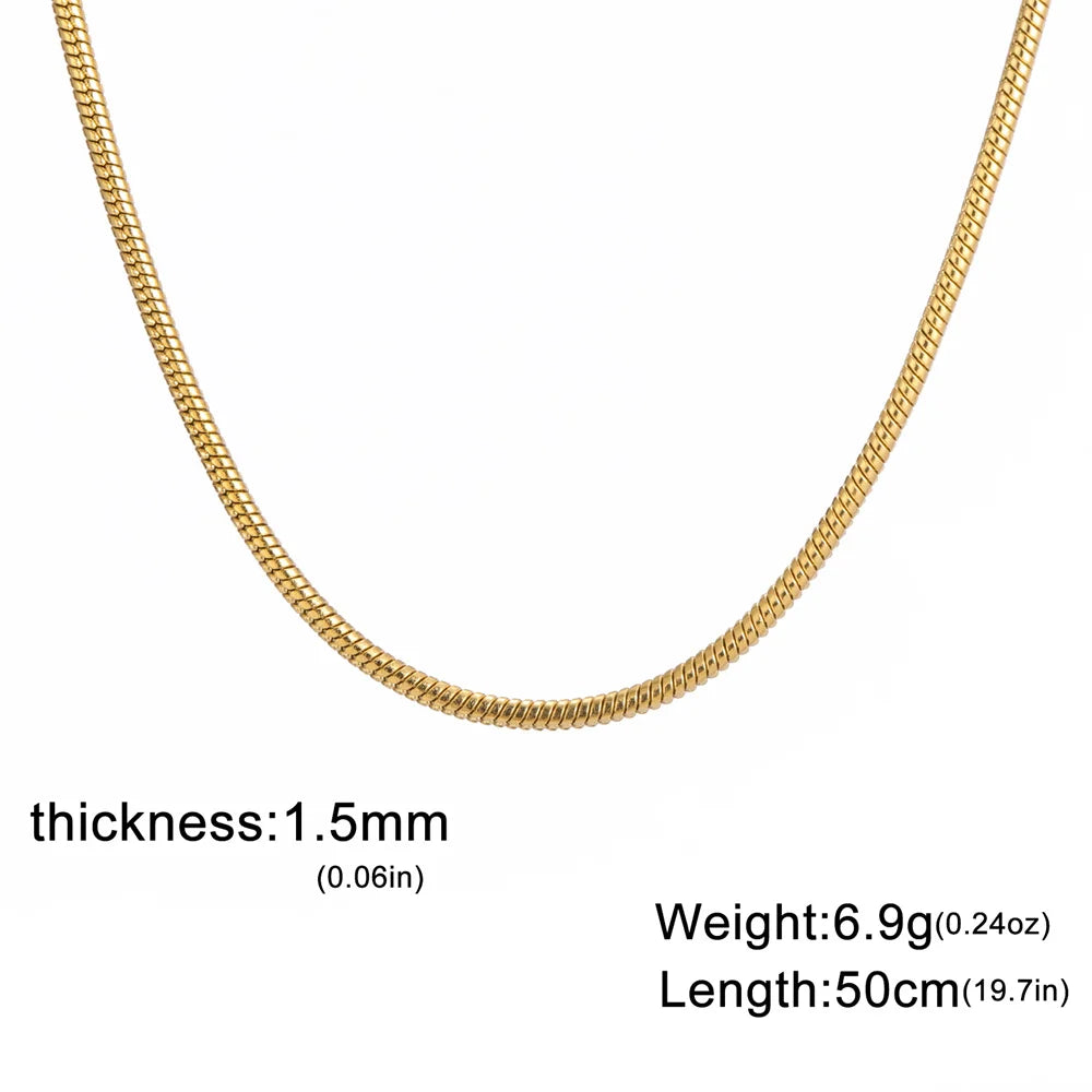 Round Snake Chain Necklace for Women Men Stainless Steel Link Chain 0.9mm 1.2mm 2mm Chains Choker Fashion Jewelry Gifts