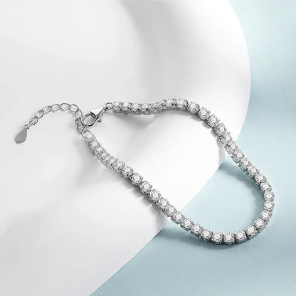Sparkling 100% Real 0.1ct 3mm Full Moissanite Bracelet for Woman Girl Party S925 Sterling Silver Diamond 2mm Link Bracelets