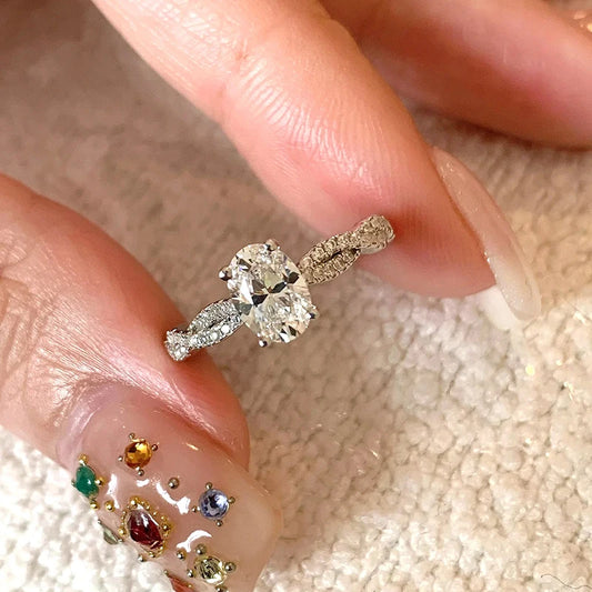 Oval Cut 5*7mm Certified Moissanite Rings for Women Plated 18k Classic Wedding Jewelry 925 Sterling Silver Lab Diamond