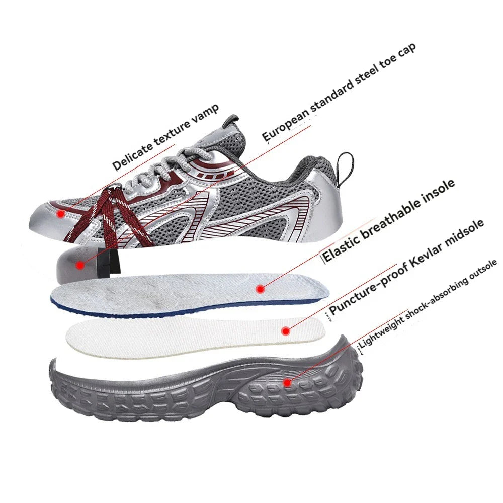 Women tennis work safety Shoes Comfor security shoes woman steel toe Sneakers Lightweigh Breathable Non-Slip summer work boots