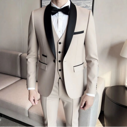 Conjunto de 3 Peças Terno Smoking Masculino Slim Fit para Formatura Noivo Casamento Blazers de Alta Qualidade Padrinho Terno de Festa Negócios Banquete
