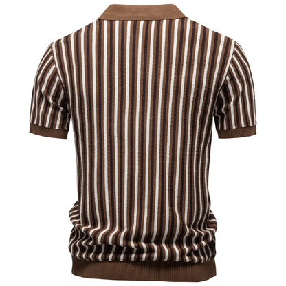 Summer Men's Polo Shirts 2026 Stripe Design Ice Silk Short Sleeve Cool Touch Breathable Casual Outdoor Polo Shirt for Men