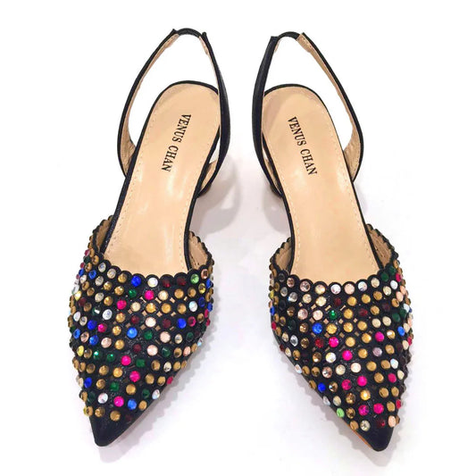 Shoes for Women High Heels Pointed Luxury Designer Colorful Stones Evening Party Matching Shoes and Bags Sets