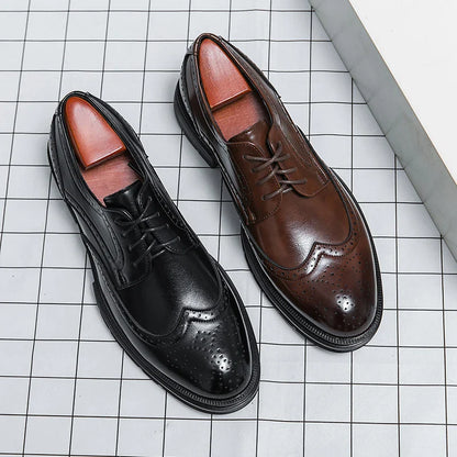 Brown Handmade Leather Men 2026 Oxford Shoes Black Leather Man Formal Classic Brogue Business Shoes Chaussure Homme