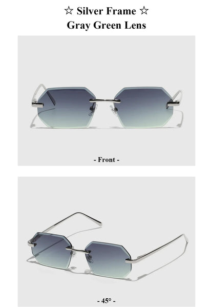 Sunglasses Men Brand Designer Fashion Rimless Sun Glasses Shades Diamond Cut Lens Ladies Frameless Metal Eye glasses