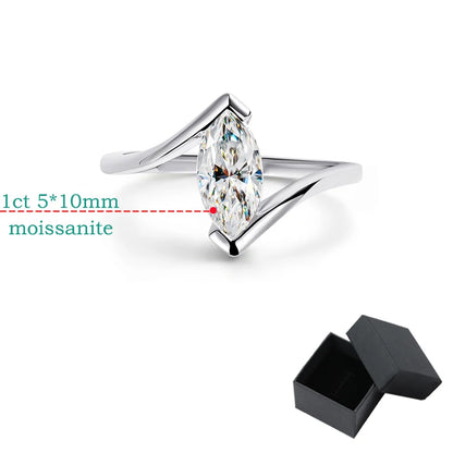 18K Plated 1CT Marquise Cut Moissanite Solitaire Ring for Women 100% 925 Sterling Silver Lab Diamond Weddind Band Bride