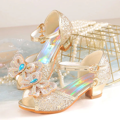 2026 Girls' Princess Sandals Children's Shoes Frozen Elsa Children's Shoes Girls Fashion Baby Pink Blue High Heel Shoes Size