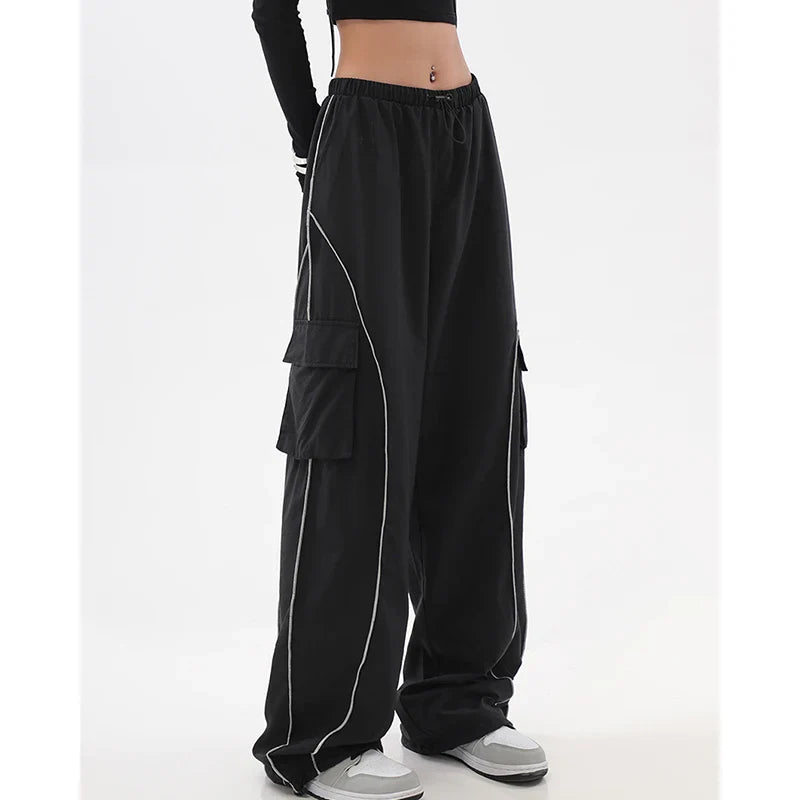 2023 Drawstring Baggy Y2K Cargo Pants Women Low Waist Mopping Sweatpant Trousers Vintage Street Pockets Wide Leg Joggers Pant