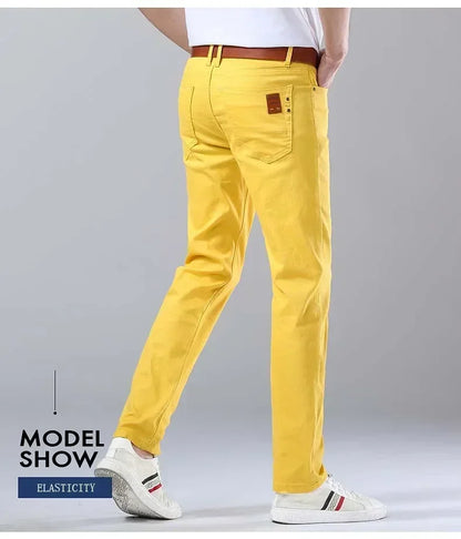 Autumn Jeans Men's New Brand Clothing Fashion Stretch Denim Pants Straight Trousers Male Red Lake Blue Yellow Trousers