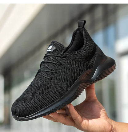 Men‘s Safety Shoes with Steel Toe Puncture Proof Anti-smash Work Sneakers Lightweight Breathable Black Sneakers for Construction