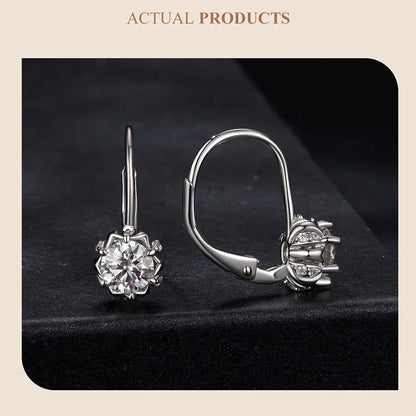 Platinum Plated Moissanite Flower Earrings for Women, Round Cut Lab Diamond 925 Sterling Silver Hypoallergenic Earrings