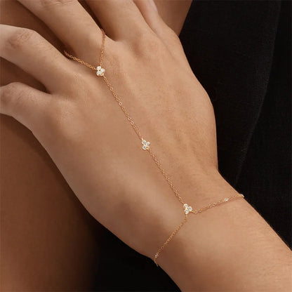 Dainty 5A Zircon Finger Ring Chain Bracelets Flower High Carbon Bracelet for Women Girl Adjustable s925 Silver Jewelry Gift