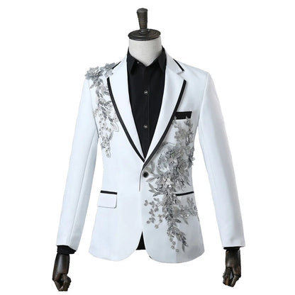 Elegant Appliqued Two-piece Men's Suit for Wedding Banquet Host Dance Prom Christmas Costume Men Blazer Chinese Style