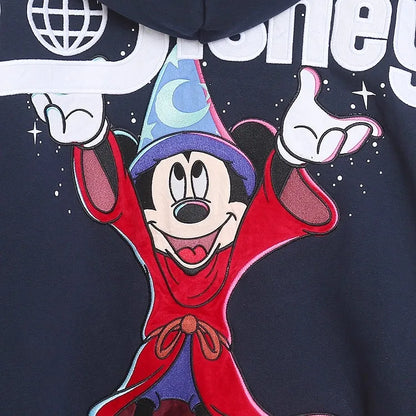 Moletom de Lã Bordado com Estampa de Desenho Animado do Castelo Mundial Letra Mágica Mickey Mouse Feminino com Zíper e Capuz VELUDO Blusa