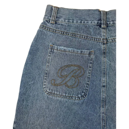 Y2k Vintage Harajuku Denim Shorts Women Washed Letter Embroidery Tassels American Retro Jeans Man Baggy Hip Hop Jorts