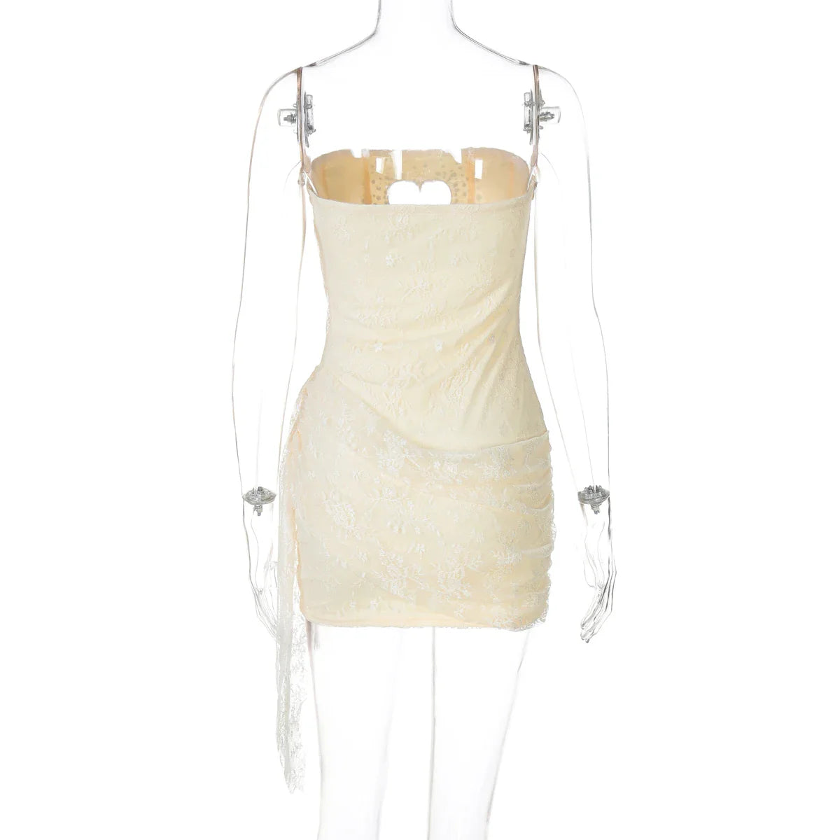 Fashion Sequined Strapless Heart Shape Hole Sexy Zipper Patchwork Mesh Mini Dress Summer Outfits Birthday Festival