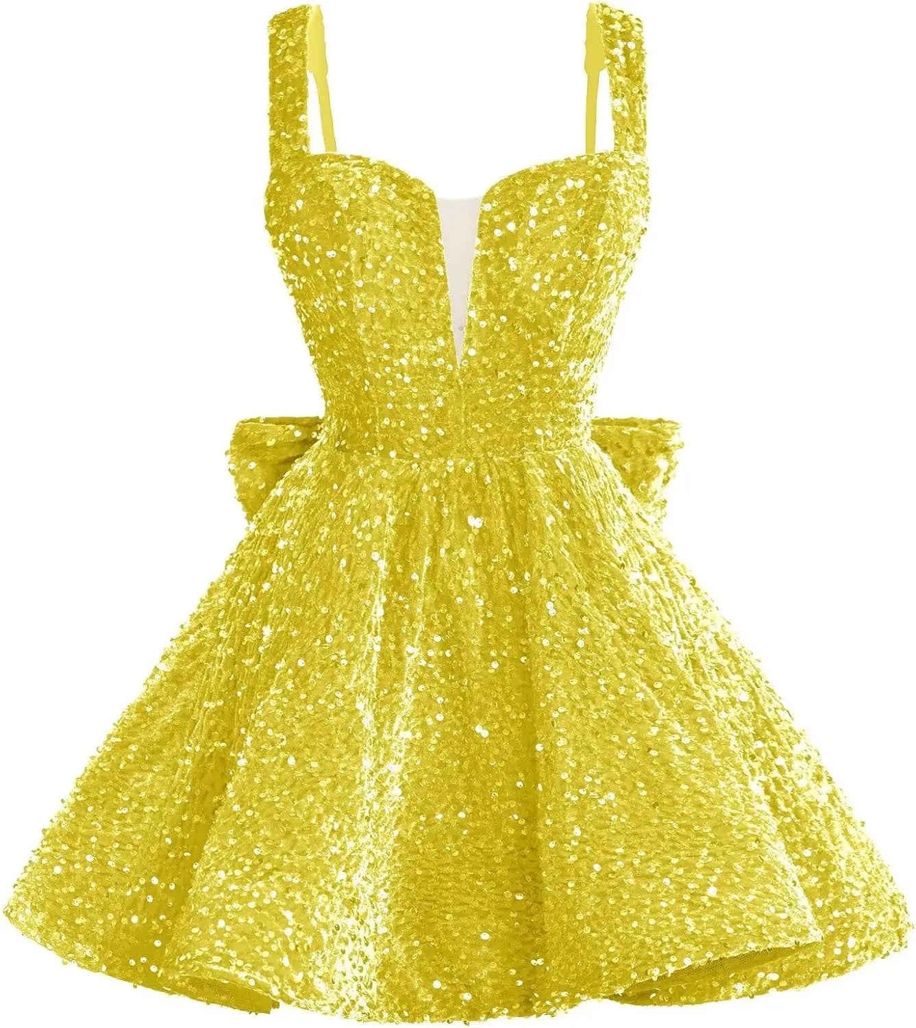 Sparkly Sequin Homecoming Dresses 2026 Short Spaghetti Straps V Neck Cocktail Party Gowns with Bow  Mini Dress Graduation Dress