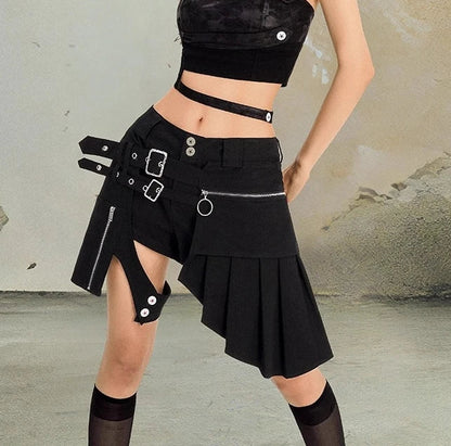Punk Sexy Y2k Black Gothic Street Short Pantskirt Personalized High Waist A-line Spring and Summer Girls Irregular Pantskirts
