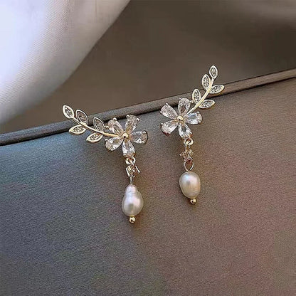 Exquisite Leaves Crystal Flower Stud Earrings For Women AAA Zircon Rose Butterfly Tassel Earring Bride Wedding Party Jewelry