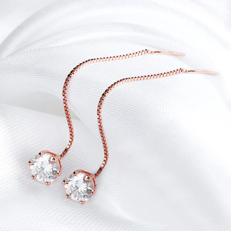 5/6.5mm Tassel Moissanite Drop Earrings Lab Diamond Sparkling Women Wedding Jewelry Pure 925 Silver Plated 18K Earring