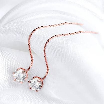 5/6.5mm Tassel Moissanite Drop Earrings Lab Diamond Sparkling Women Wedding Jewelry Pure 925 Silver Plated 18K Earring