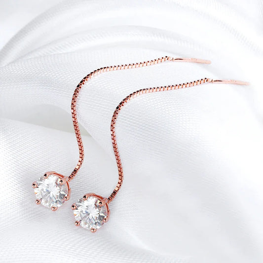 5/6.5mm Tassel Moissanite Drop Earrings Lab Diamond Sparkling Women Wedding Jewelry Pure 925 Silver Plated 18K Earring