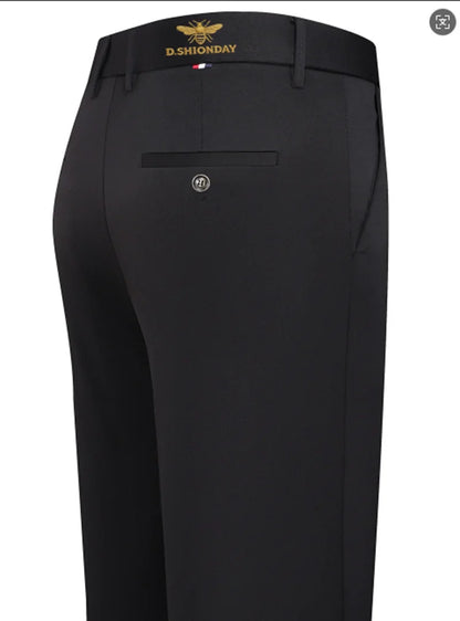 Men's Luxury Bee Waist Logo Business Casual Pants, High Elastic Slim Fit Formal Trousers for Office Commute & Daily Wear