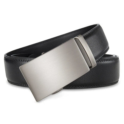 3.5cm High End Handsome Alloy Automatic Buckle Belt Men's Durability PU Leather Waistband Fashion Business Male Waist Straps