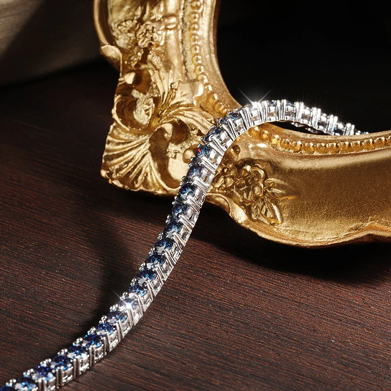 Blue Moissanite Tennis Bracelets for Women Man 3mm 4mm Lab Grow Diamond with Certificate 925 Silver Plated 18k Bracelet