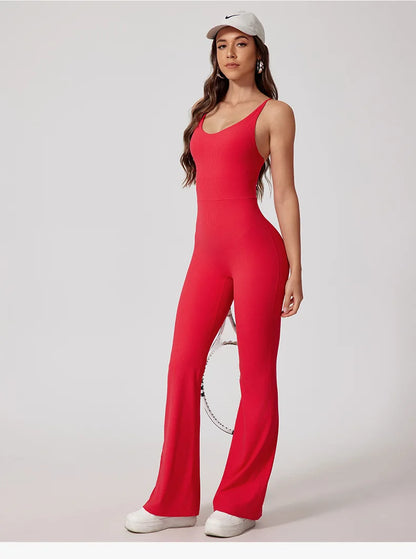 Seamless Yoga Jumpsuit Sets Beautiful Back Tight Hip Lift Trousers Micro Flared Trousers Outdoors Sports Fitness tracksuit Woman