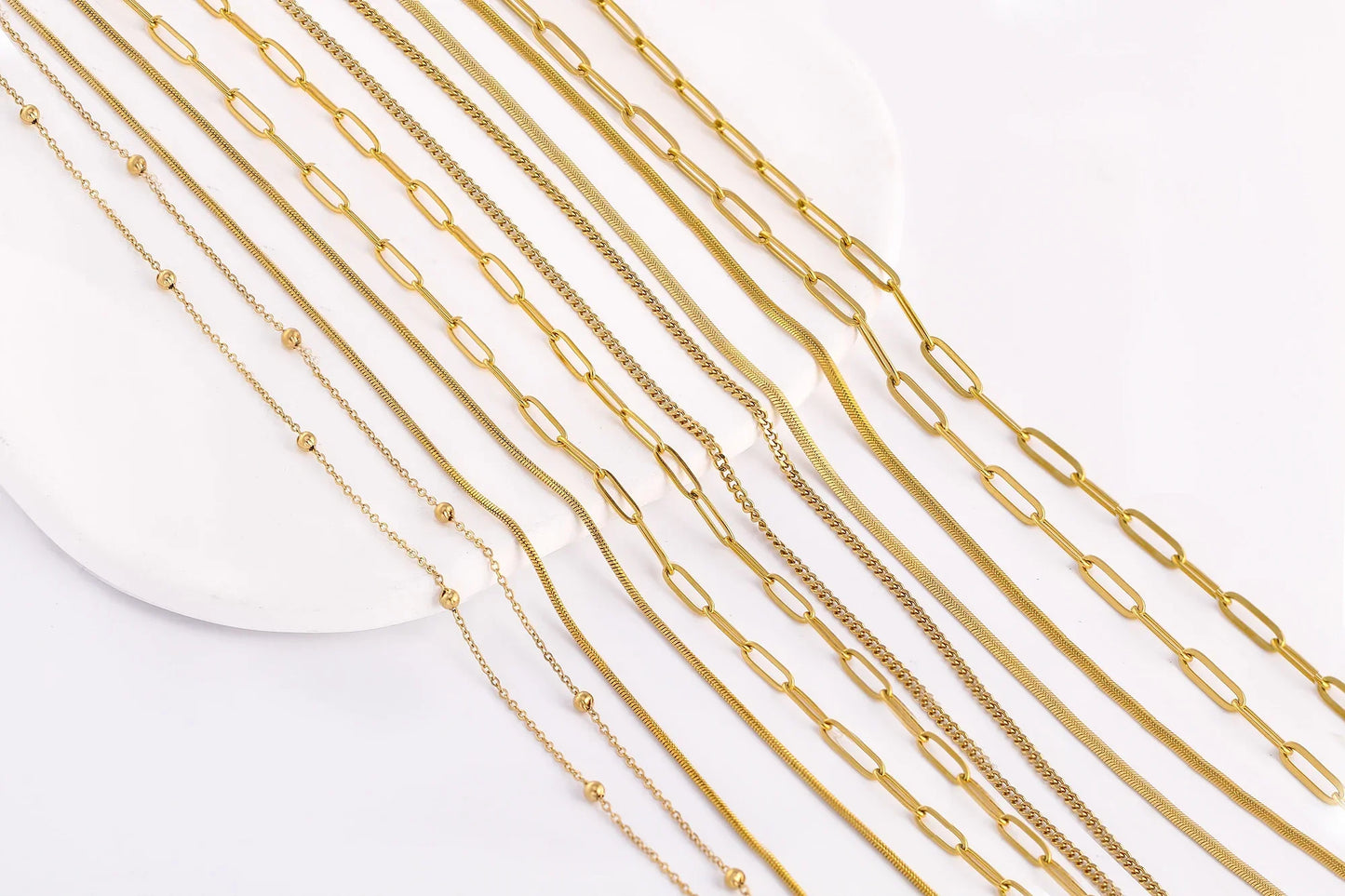 5Pcs/Lot Stainless Steel Bead Rope Link/Cuban/Paperclip Links Snake Chain Necklace Diy Women Jewelry 18K Gold Color Neck Chains