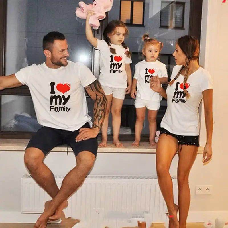 I Love My Family Parent-child Clothing Mother and Son Girls and Boys Summer New Trendy Family of Three Four Fashion T-shirt