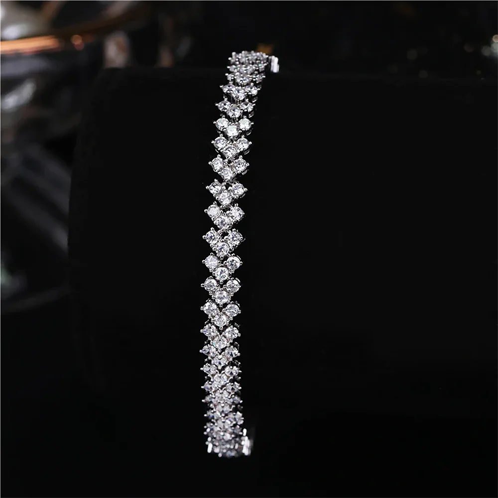 1.5mm Real Moissanite Tennis Bracelet S925 Sterling Silver  3-row Heart Lab Diamond Bracelets for Bridal Women Wedding Jewelry