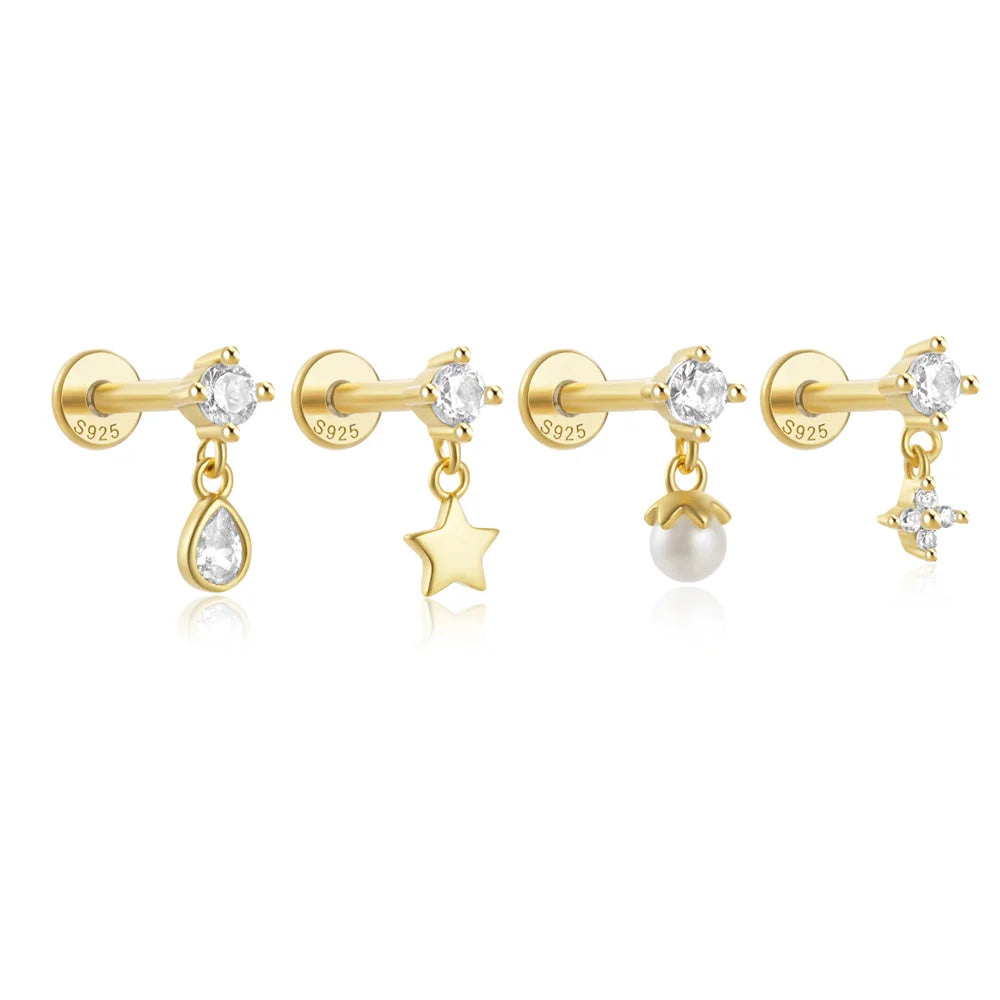 925 Sterling Silver Star/Flower/Pearl Zircon Dangle Earrings For Women 1pc Simple Earrings For Women Girl Wedding Gift