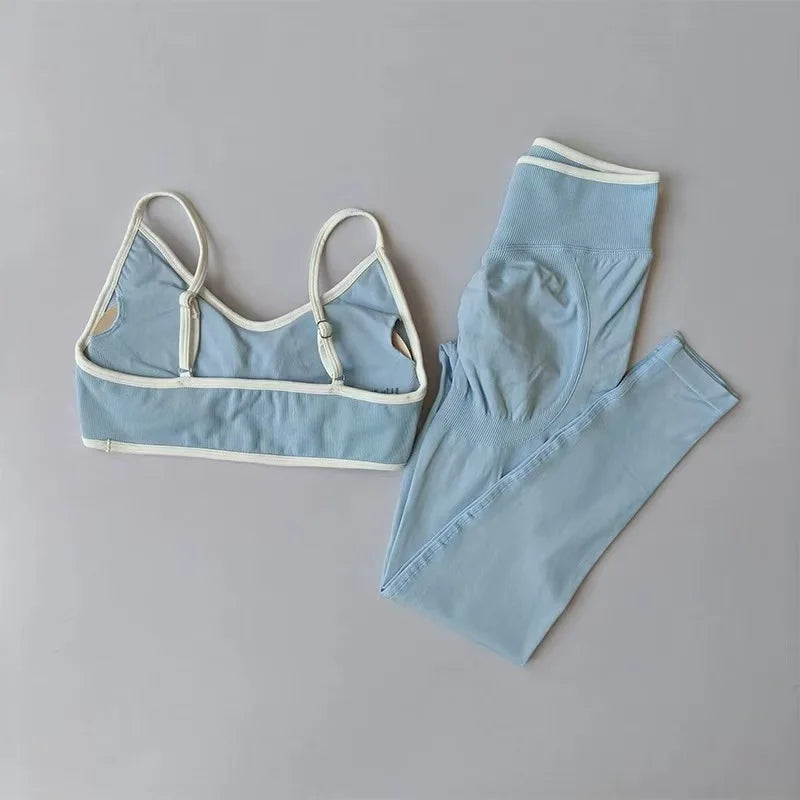 Seamless 2PCS Legging Sets Women's Strappy Sports Bras and Leggings High Waist Fitness Sculpt Leggings Running Pants Gym Suits