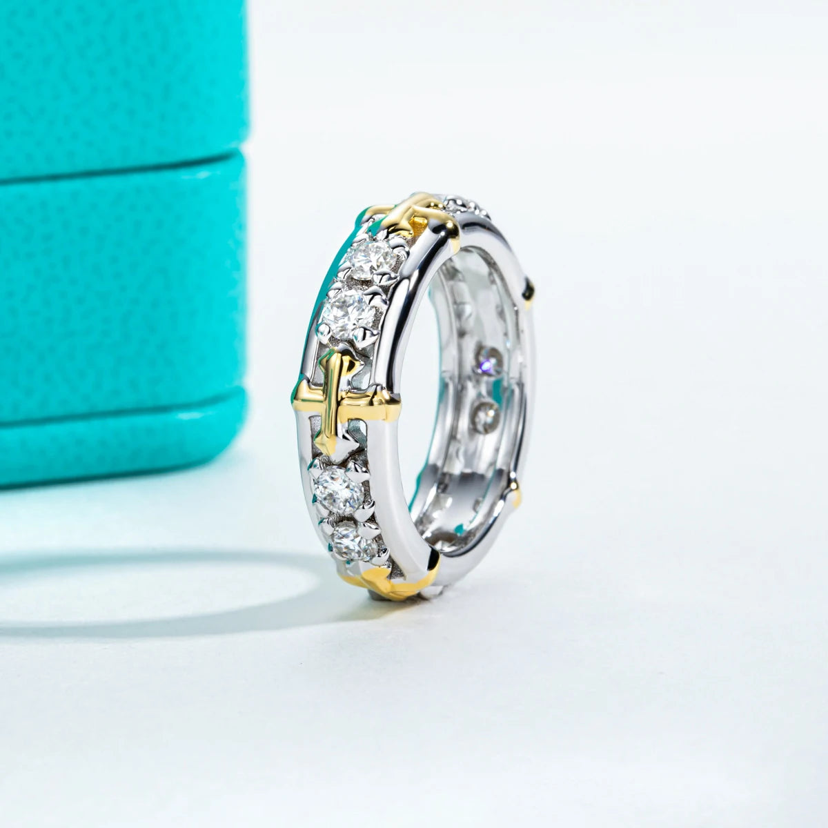 3mm D Color Moissanite Cross Eternity Ring 925 Sterling Silver Color Separation Wedding Band Ring Jewelry Wholesale