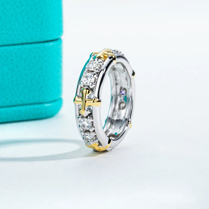 3mm D Color Moissanite Cross Eternity Ring 925 Sterling Silver Color Separation Wedding Band Ring Jewelry Wholesale