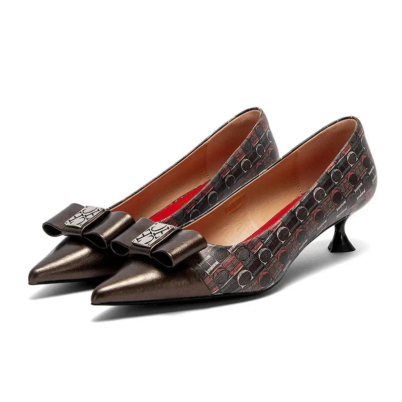 Women's Heeled Shoes Elegant Fashion Female Commuting Low Heeled Shoes British Style Patchwork Design Lady Pointed Shoes