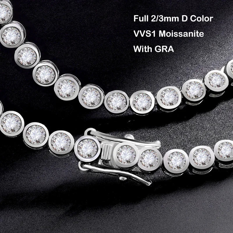 Sparkling 2/3mm Full Moissanite Tennis Bracelet for Women Party S925 Silver Plated 18K Pass Diamond Test Bezel Bracelets